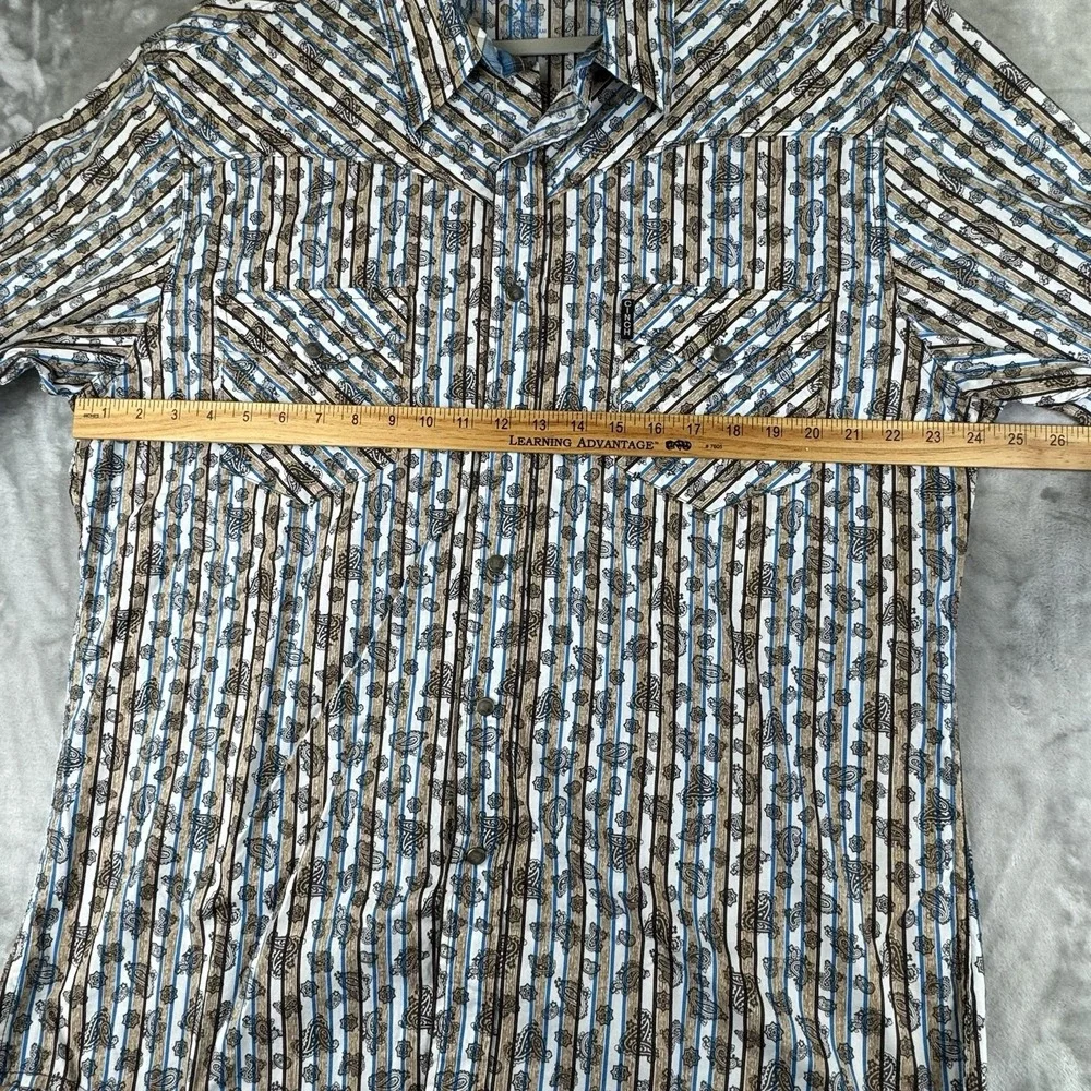 Cinch Modern Fit Snap Button Shirt‎ Men's XL Brown Blue Paisley Striped (1259)